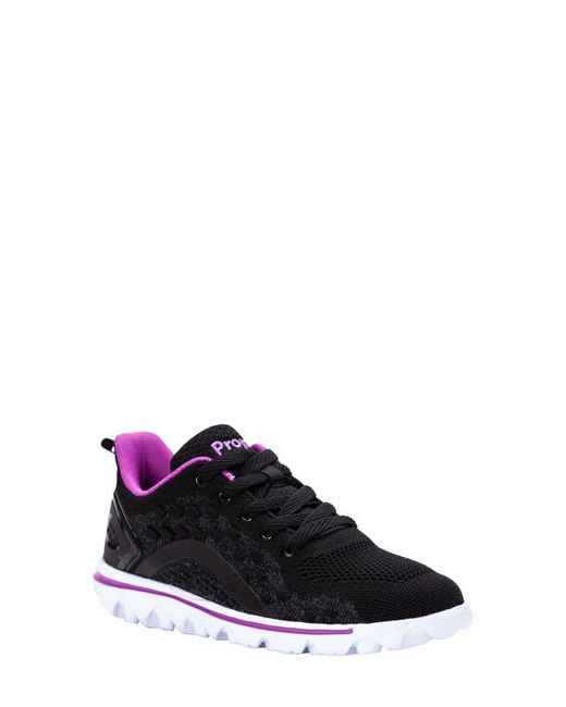 Propét TravelActiv Axial Lace-Up Sneaker in Black Fabric at