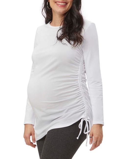 Stowaway Collection Asymmetrical Drawstring Maternity Top in at
