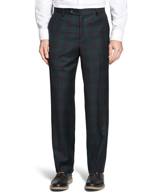 Berle Touch Finish Flat Front Classic Fit Plaid Wool Trousers in at