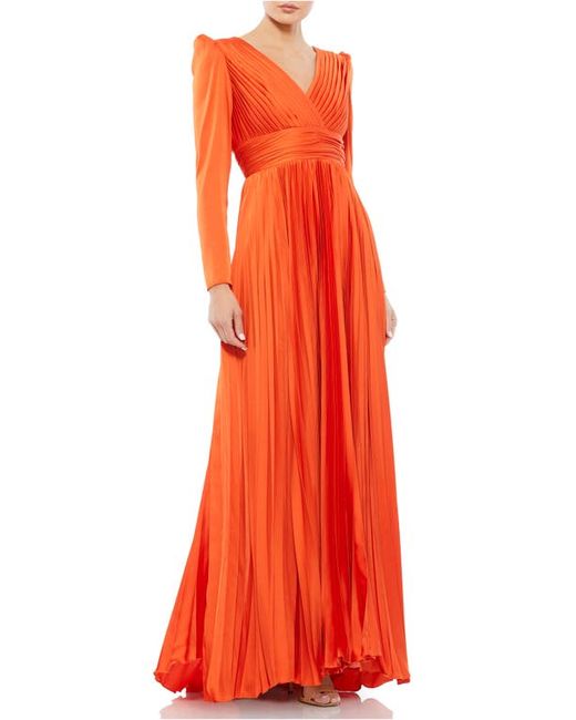 Mac Duggal Pleated Long Sleeve Chiffon A-Line Gown in at