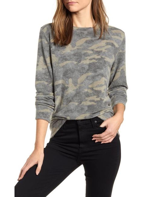 Loveappella Camo Print Brushed Long Sleeve Top in at