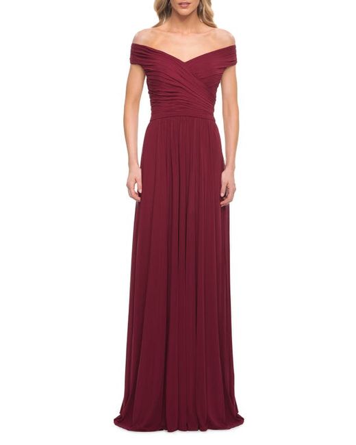 La Femme Off the Shoulder Jersey Gown in at