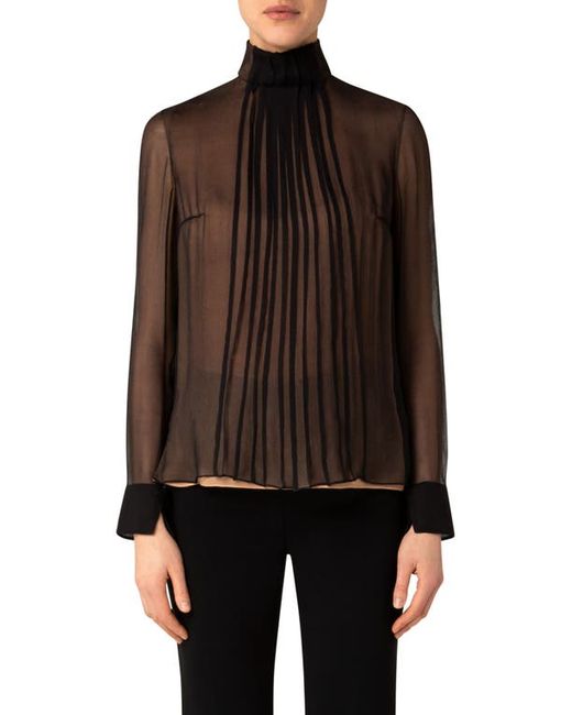 Akris Trapezoid Pleat Mock Neck Silk Georgette Blouse in at