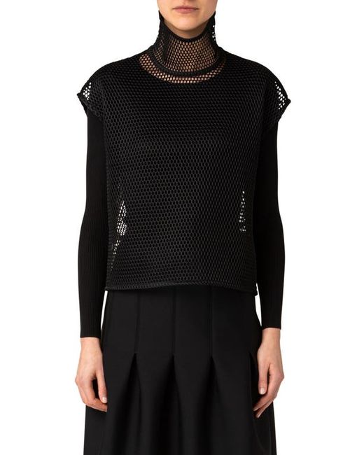 Akris Two-Piece Silk Cotton Rib Sweater with Mesh Overlay Top in at