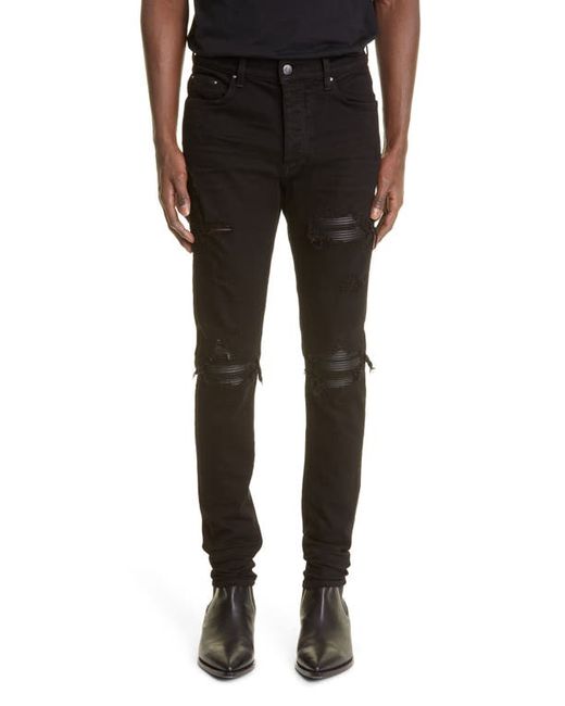 Amiri MX1 Leather Patch Ripped Skinny Jeans in at