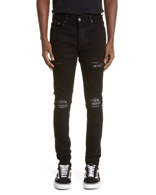 Amiri MX1 Bandana Ripped Patch Skinny Jeans in at