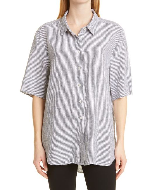 Masai Copenhagen Ilbato Stripe High-Low Linen Shirt in at