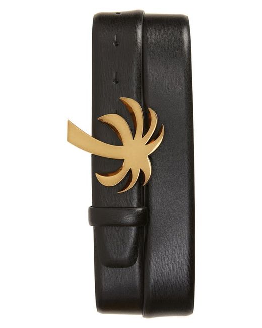 Palm Angels Palm Buckle Leather Belt in Gold at