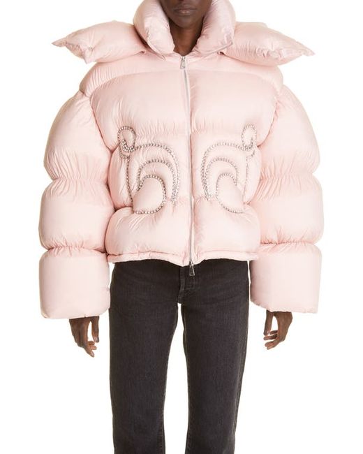 Area x Dingyun Zhang Crystal Embellished Baroque Crop Down Puffer Jacket in at