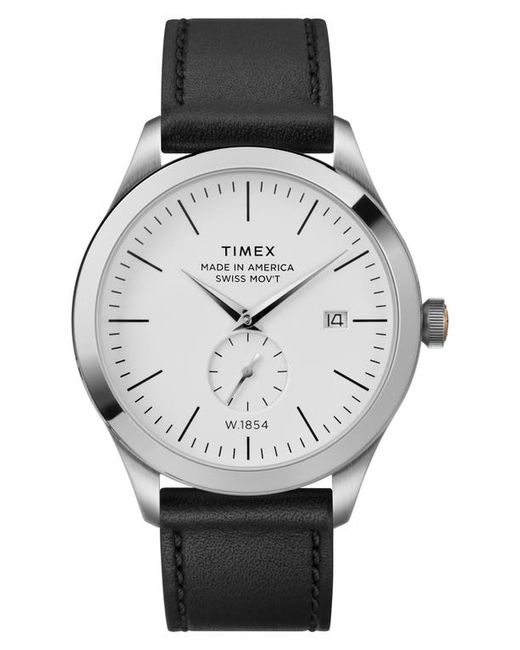 Timex® Timex American Documentation Leather Strap Watch 41mm in Black/White at