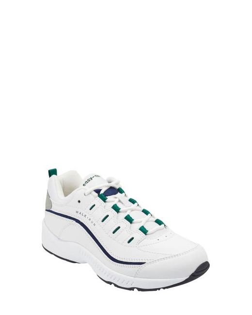 Easy Spirit Romy Sneaker in White/Navy Leather at