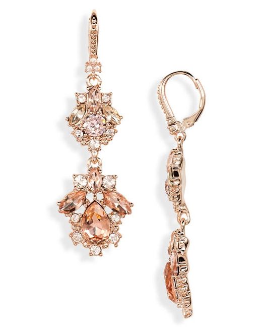 Marchesa Crystal Cluster Double Drop Earrings in Rose Gold/Rose/Silk at