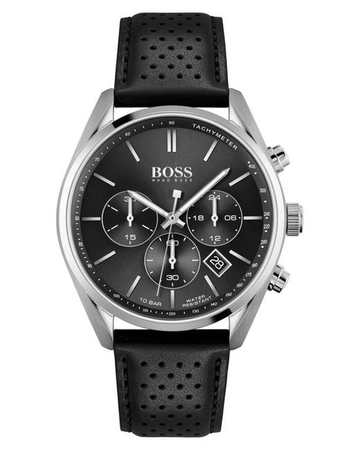 Boss Champion Chronograph Leather Strap Watch 44mm in at