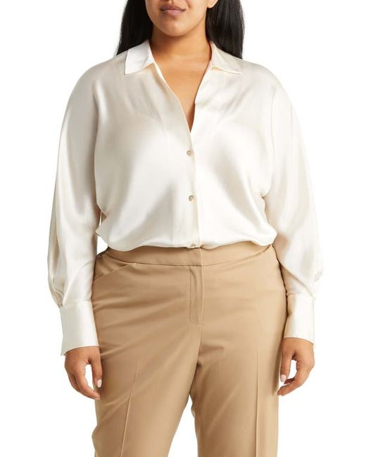 Vince Fitted Silk Button-Up Blouse in at