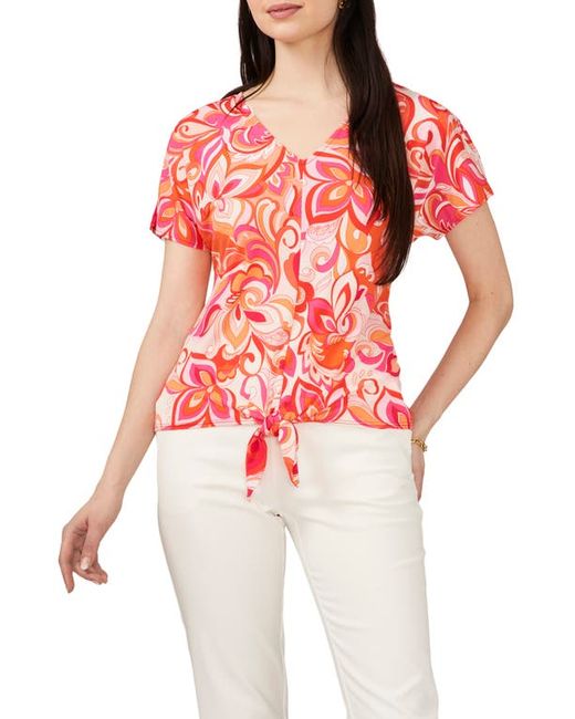Chaus V-Neck Tie Front Top in Peach/Coral at