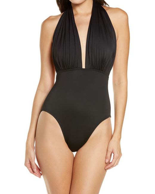 Norma Kamali Halter Low Back Mio One-Piece Swimsuit in at