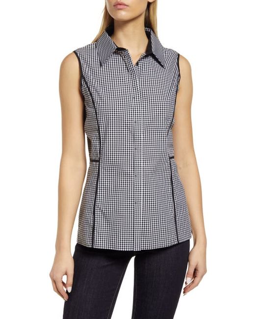Ming Wang Gingham Collared Sleeveless Top in Black at
