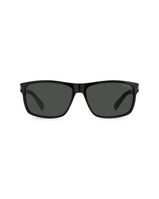 Polaroid 58mm Polarized Rectangular Sunglasses in Black Grey Pz at