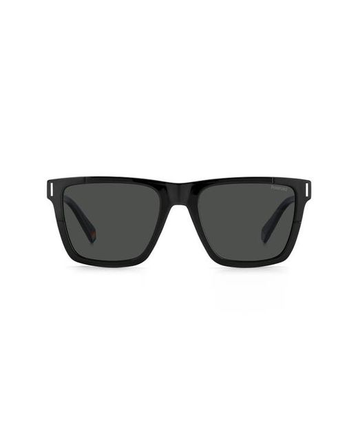 Polaroid 54mm Polarized Rectangular Sunglasses in Black Pz at
