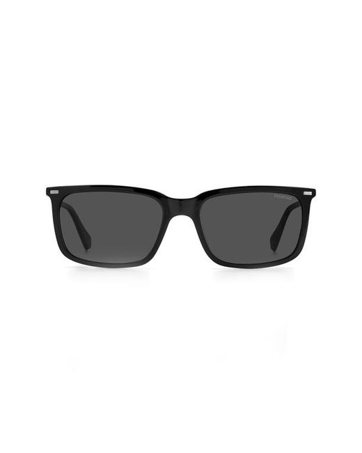 Polaroid 55mm Polarized Rectangular Sunglasses in Black Pz at