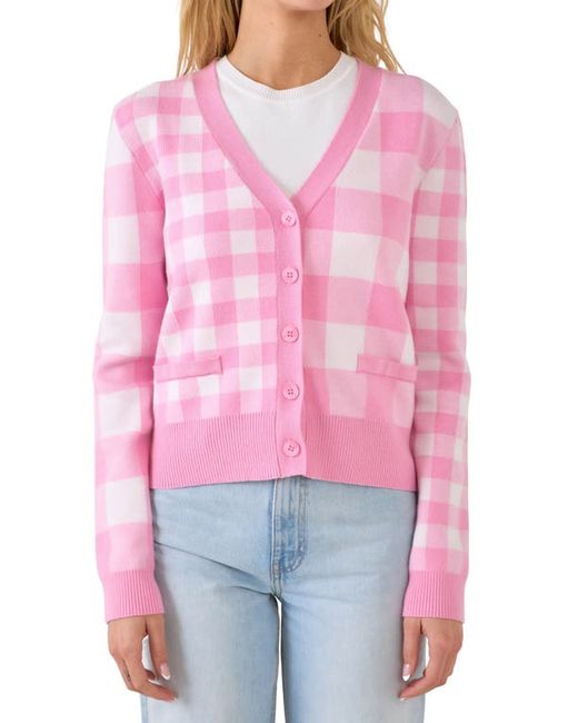 English Factory Gingham Knit Cardigan in at