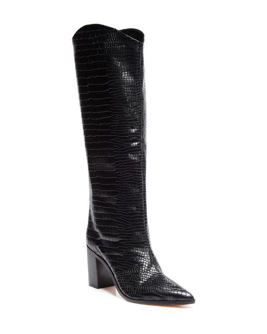 Schutz Analeah Pointed Toe Knee High Boot in Snake Embossed at