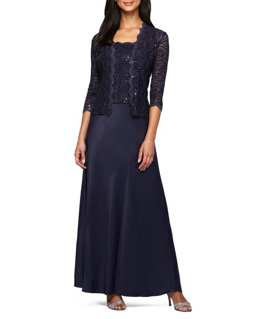 Alex Evenings Sequin Lace Satin Gown with Jacket in at