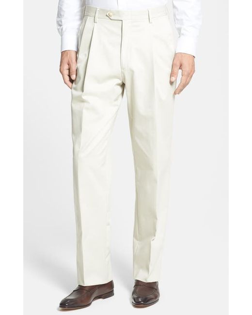 Berle Pleated Classic Fit Cotton Dress Pants in at