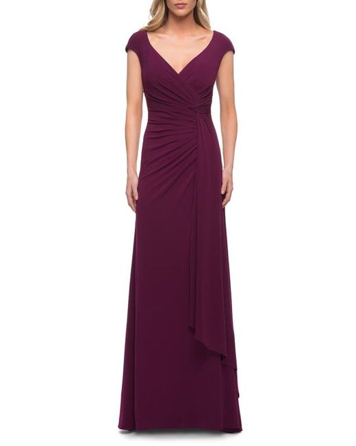La Femme Ruched Jersey Sheath Gown in at