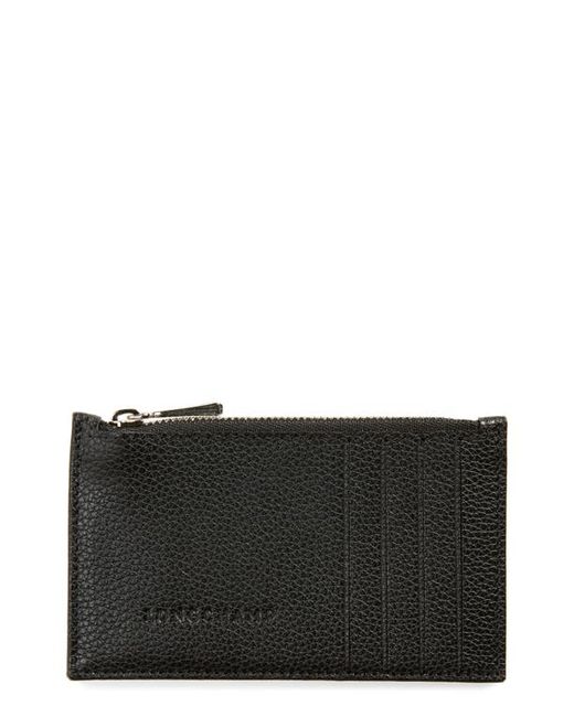 Longchamp Le Foulonné Leather Card Case in Nickel at