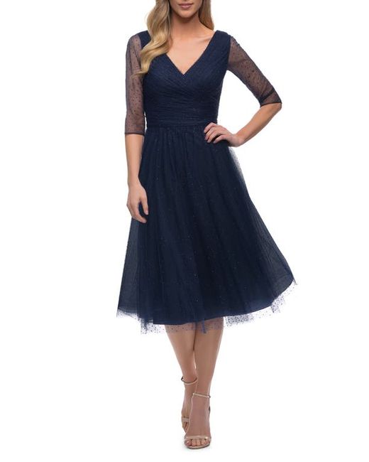 La Femme Beaded Tulle Cocktail Dress in at