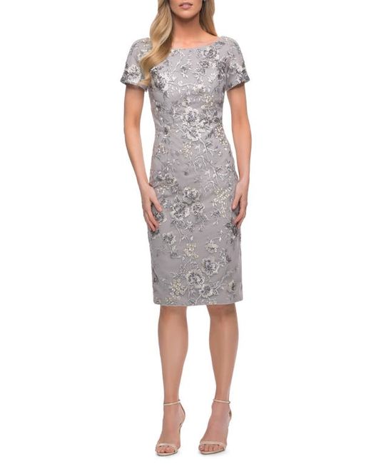 La Femme Sequin Lace Cocktail Sheath Dress in at