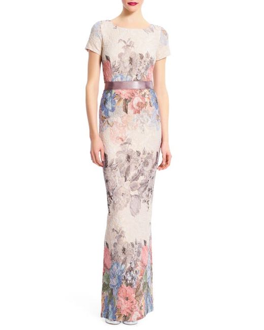 Adrianna Papell Matelassé Floral Jacquard Column Gown in at