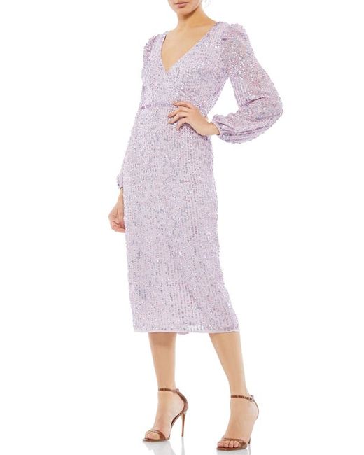 Mac Duggal Sequin Long Sleeve Cocktail Midi Dress in at
