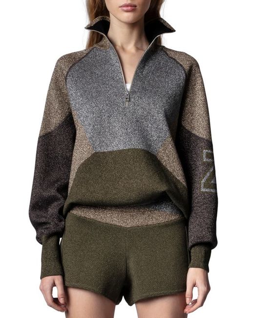 Zadig & Voltaire Ross Colorblock Half-Zip Sweater in at