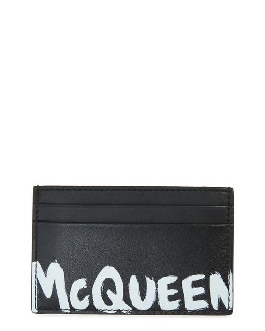Alexander McQueen Graffiti Logo Leather Card Case in Black at