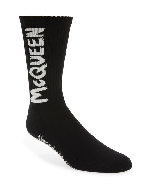 Alexander McQueen Graffiti Logo Crew Socks in Black/Ivory at