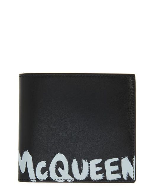 Alexander McQueen Graffiti Logo Leather Bifold Wallet in Black at