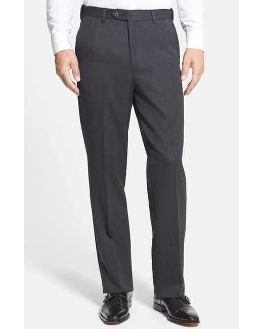 Berle Self Sizer Waist Flat Front Classic Fit Wool Gabardine Trousers in at