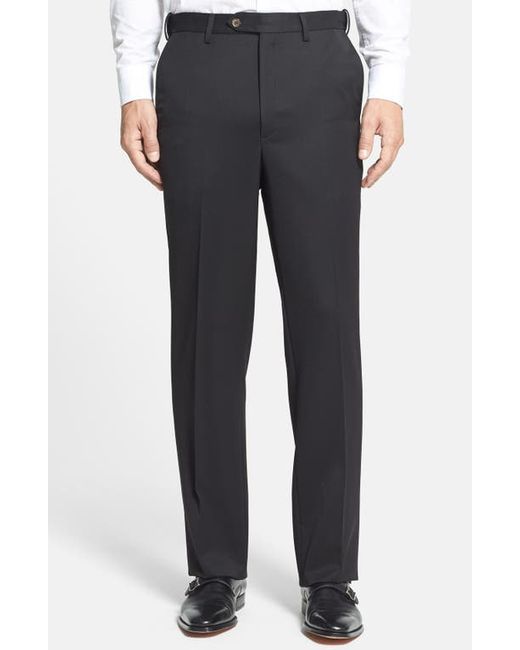 Berle Self Sizer Waist Flat Front Classic Fit Wool Gabardine Trousers in at