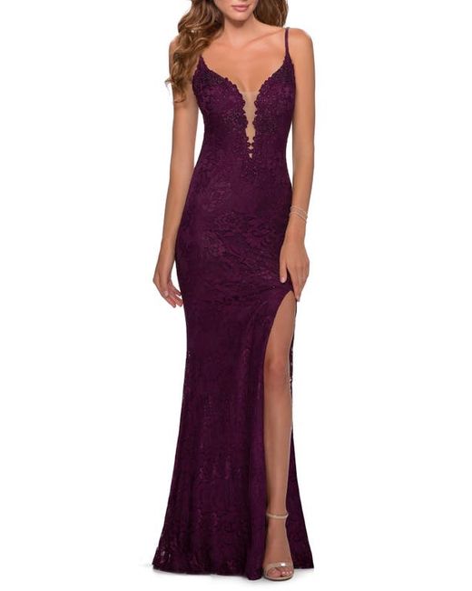 La Femme Lace Mermaid Gown in at
