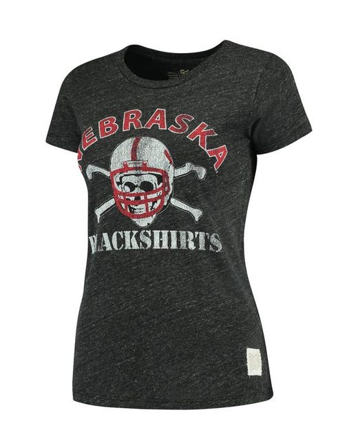 Retro Brand Original Heathered Nebraska Huskers Tri-Blend Blackshirts Crew Neck T-Shirt in at