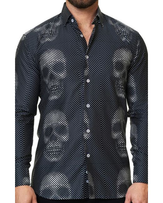 Maceoo Luxor Funky Skull Dot Print Button-Up Shirt in at