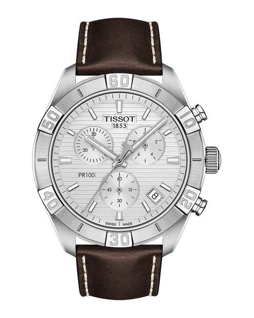Tissot PR 100 Chronograph Leather Strap Watch 44mm in at