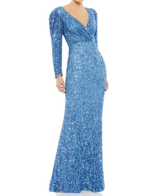 Mac Duggal Long Sleeve Sequin Trumpet Gown in at