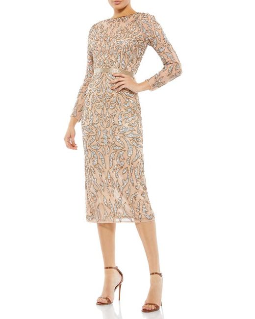 Mac Duggal Sequin Long Sleeve Midi Cocktail Dress in at