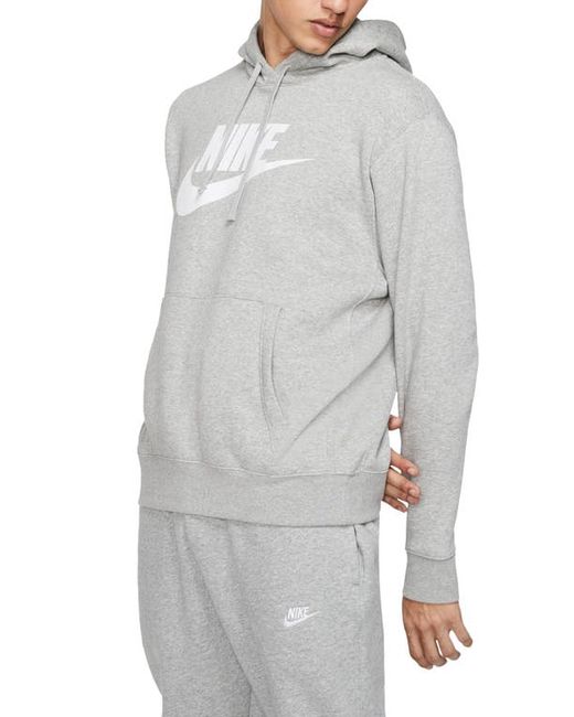 Nike Sportswear Club Fleece Logo Hoodie in Dark Grey Heather/White at