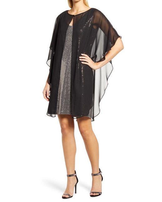 Caxlz By Connected Apparel Lenny Sequin Cocktail Dress with Chiffon Overlay in at