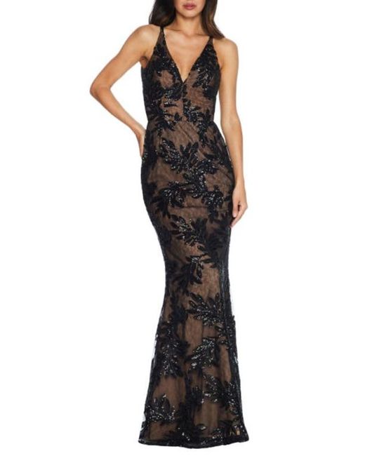 Dress the population Dress the Poppulation Sharon Embellished Lace Evening Gown in Nude at