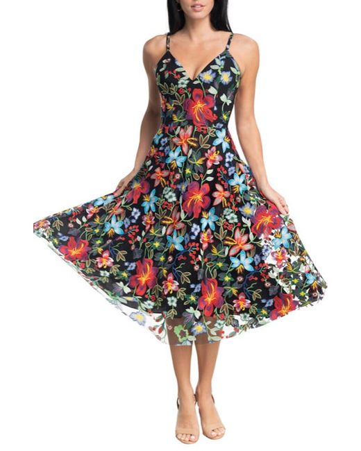 Dress the population Maren Floral Embroidered Fit Flare Dress in at